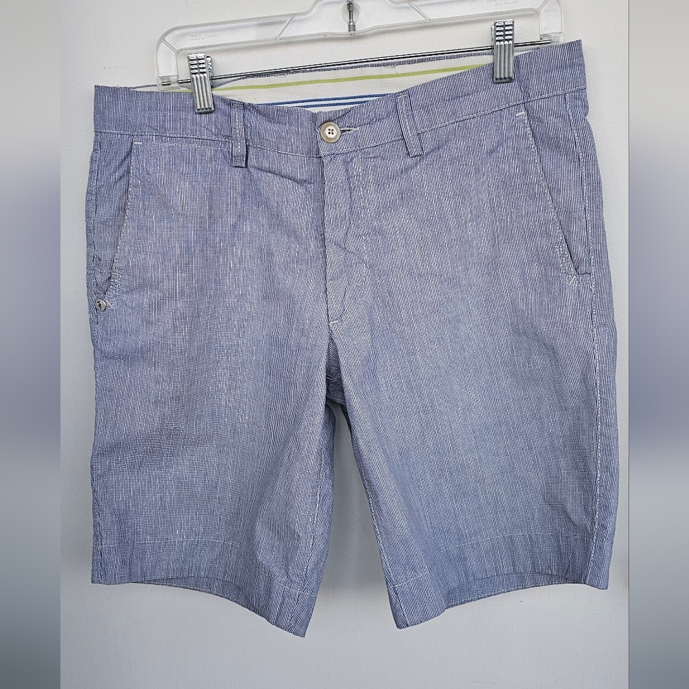 Vintage-Trussardi Blue and White Flat Front Shorts,Sz.W 48.      B-40